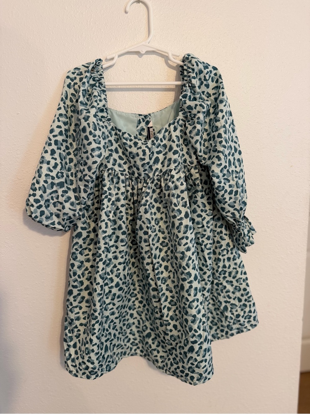 Janie and Jack Teal Leopard Print Puff-Sleeve Dress